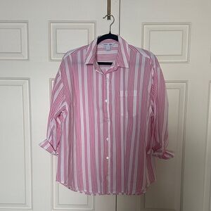Women’s Old Navy Pink and White Striped Boyfriend Shirt. Size S